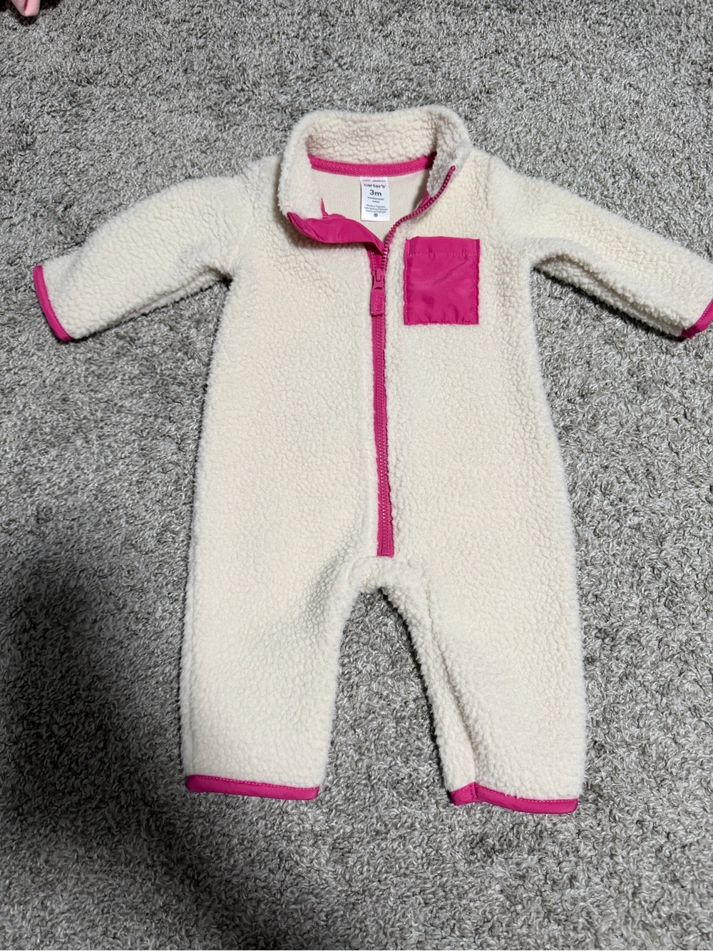 Carters Baby Sherpa One-Piece Romper with Pink Trim